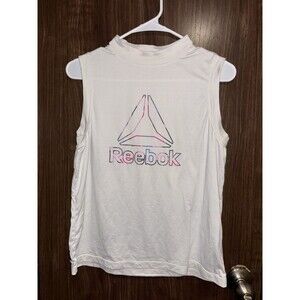 Reebok Women’s M White Sleeveless Graphic Workout Tank Top Multicolor Logo